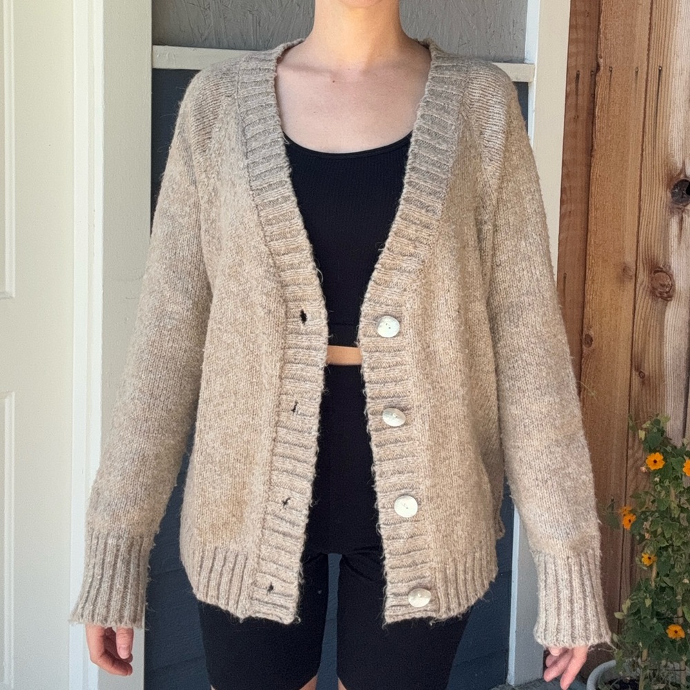 Oatmeal Cardigan with Abalone Buttons